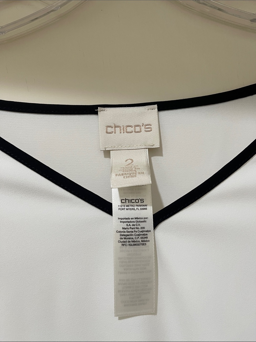 Chico's White Blouse with Black Trim